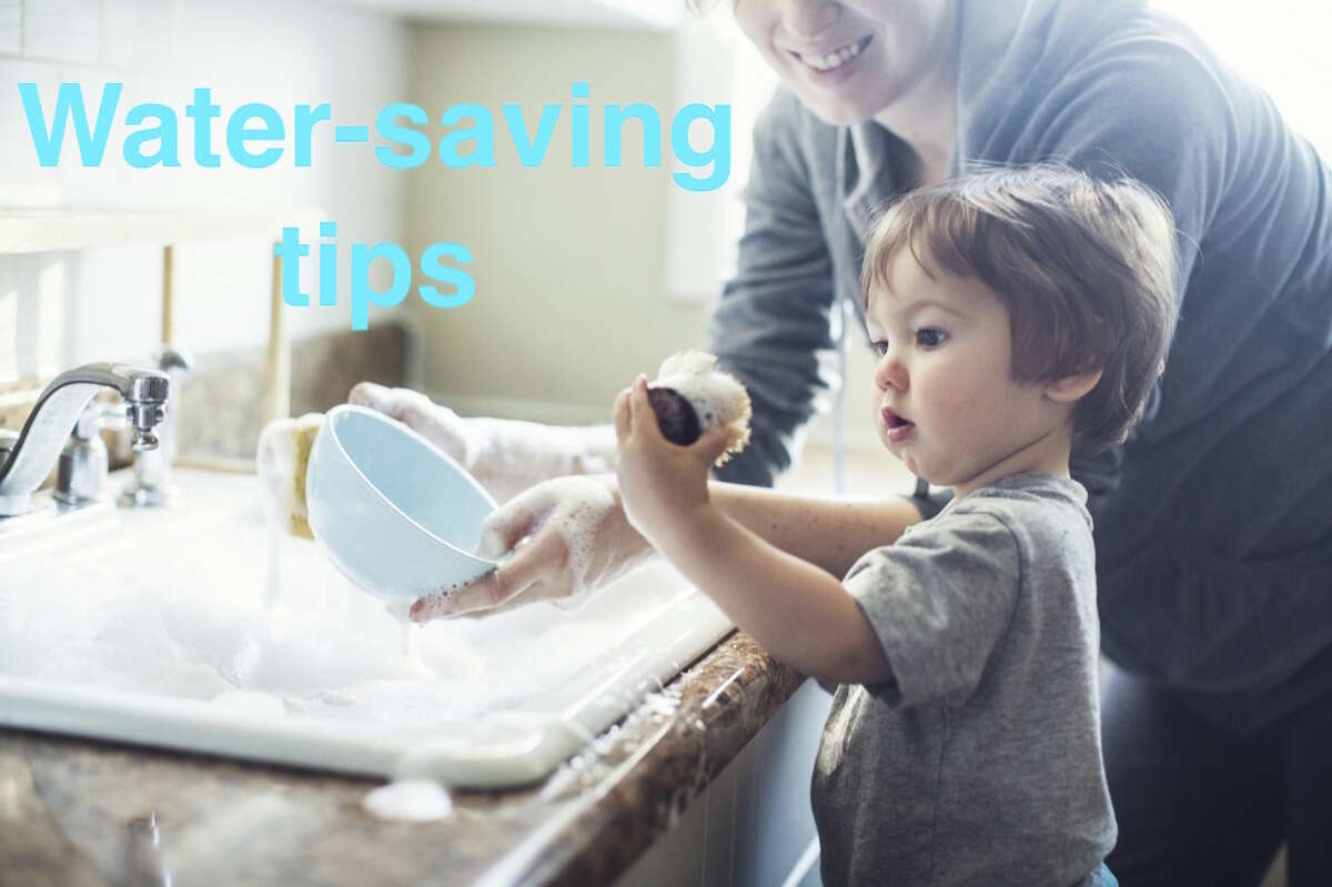 When washing dishes by hand, don’t let the water run. Fill one basin with wash water and the other with rinse water.