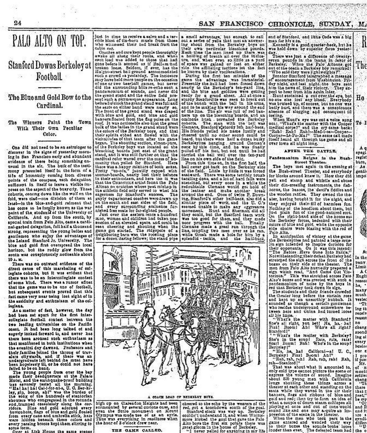 1892年3月19日斯坦福大学和加州大学之间的第一场大型比赛的纪事报道