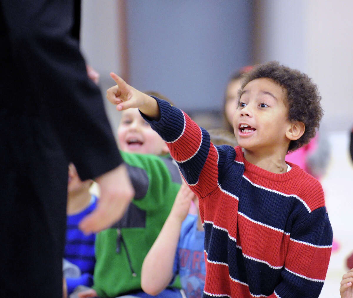 Tristan Caldwell, 6, of Greenwich, reacts to the ghost of Jacob Marley during a performance of "A Christmas Carol" at the Western Greenwich Civic Center, Wednesday, Nov. 28, 2012. The program was sponsored by the Parks and Recreation Board and was specifically geared toward children in kindergarten through sixth grades.