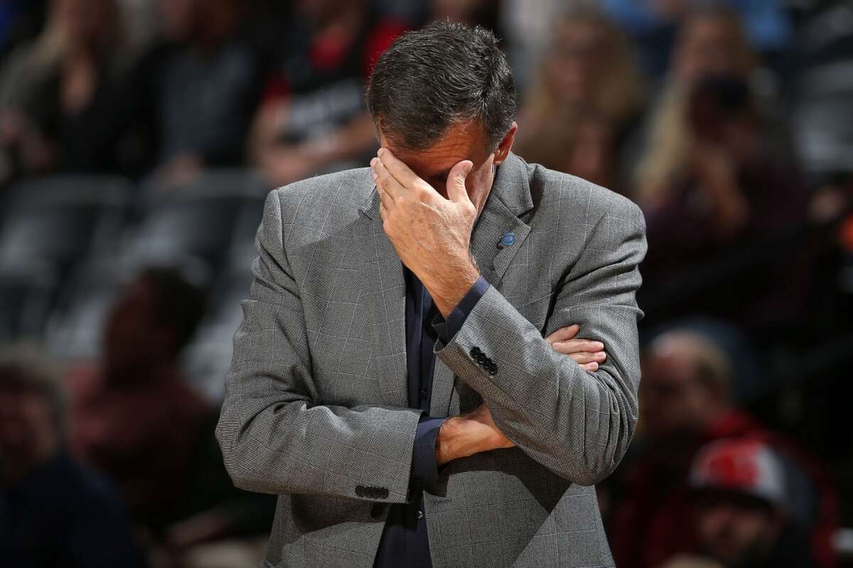 Head coach Kevin McHale of the Houston Rockets reacts as he leads his team against the Denver Nuggets at Pepsi Center on November 13, 2015 in Denver, Colorado. The Nuggets defeated the Rockets 107-98.