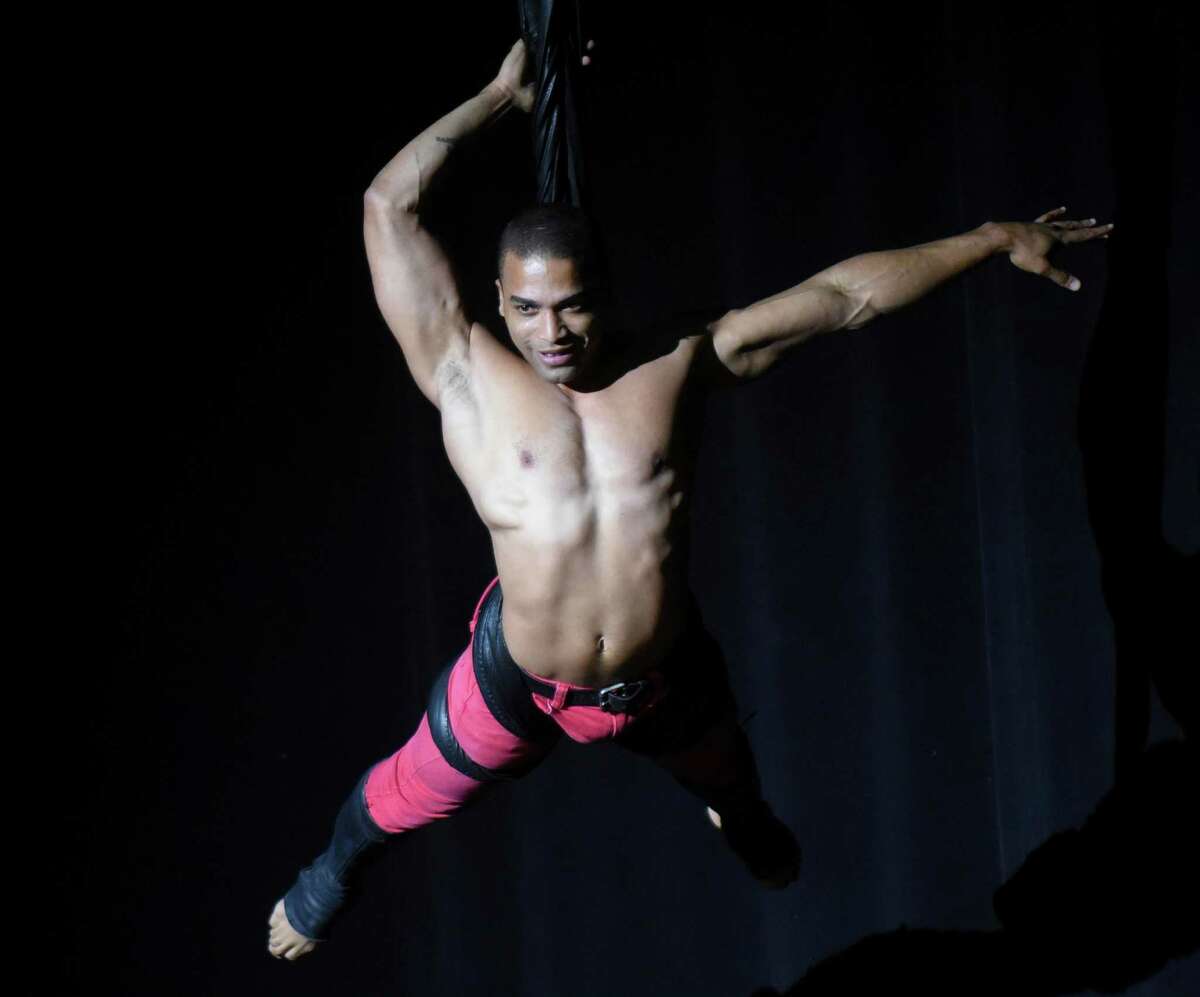 Aerialist Marshall Jarreau performs during the San Antonio College 90th Anniversary Showcase at McAllister Auditorium on Wednesday night, Nov. 18, 2015. Several SAC alumni, including television personality Michael Valdes and Tejano singer Dr. Patsy Torres participated at the event. San Antonio College was founded in 1925 as University Junior College.