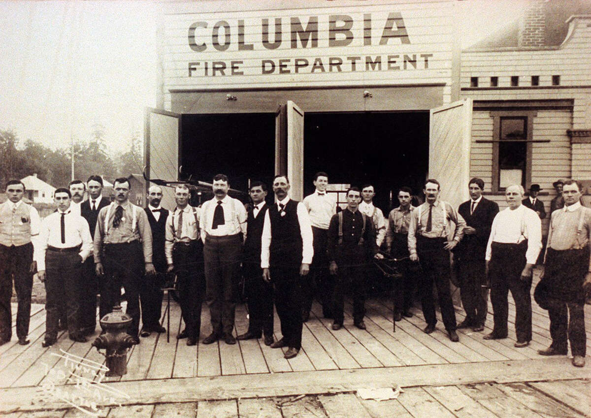 Columbia City's volunteer fire department is pictured in 1906 at 42nd Avenue South and Hudson Street. The city of Seattle annexed the area in 1907. Pictured in a Rainier Valley Historical Society photo.