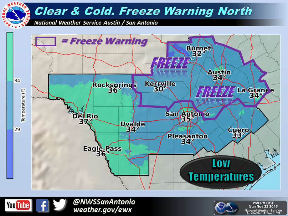 Freeze warning issued for Texas Hill Country - San Antonio Express-News