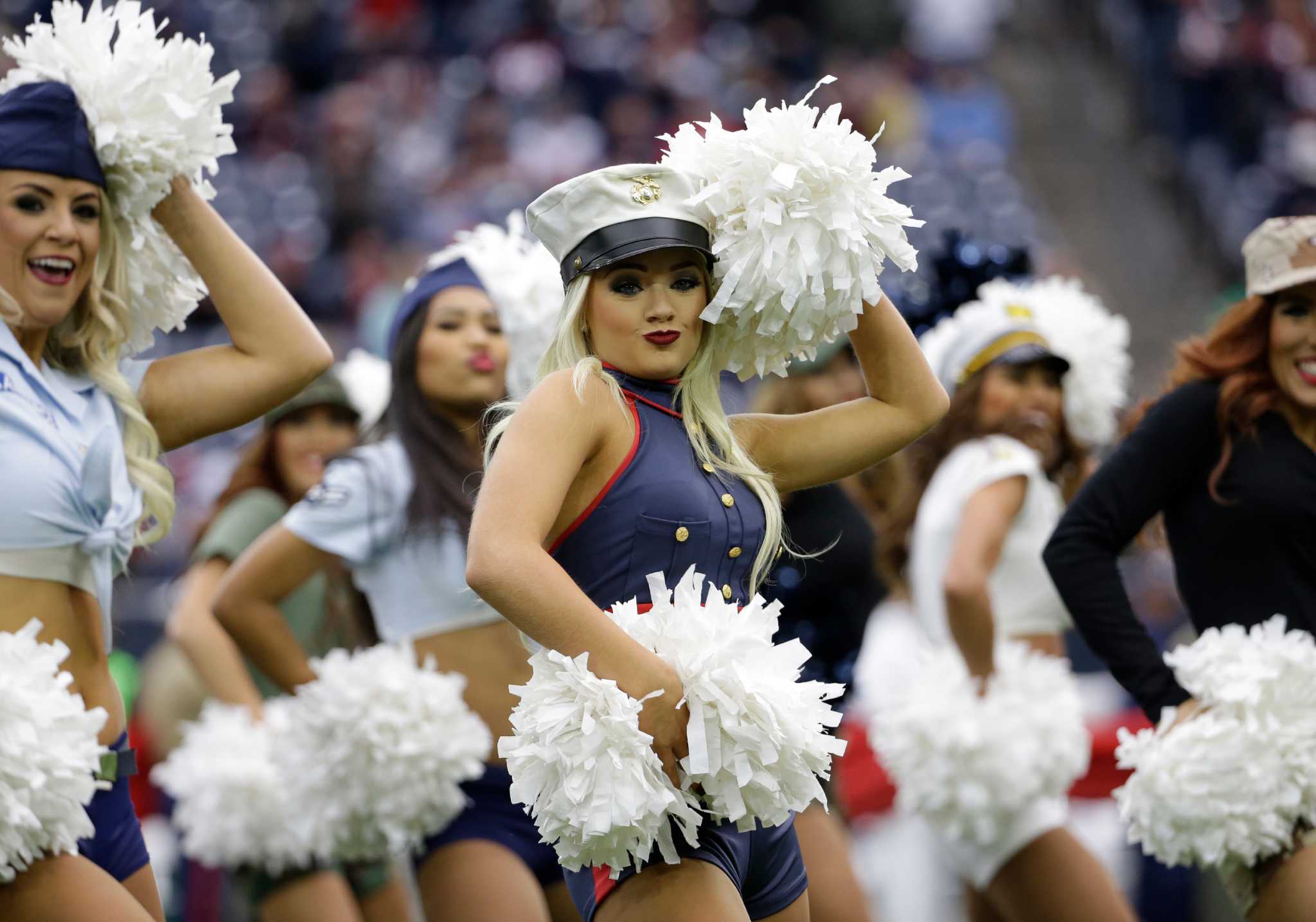 Houston Texans cheerleaders wearing salute to service uniforms