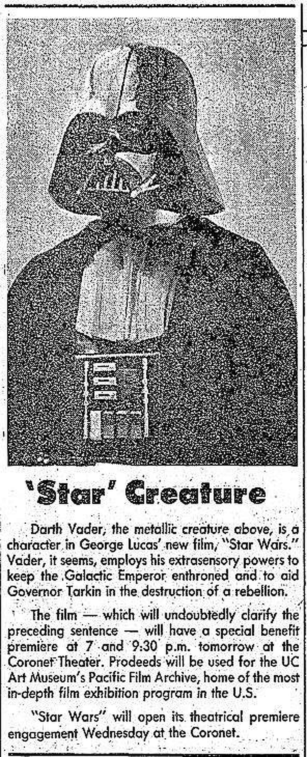 Darth Vader, as featured in The Chronicle before the release of "Star Wars."