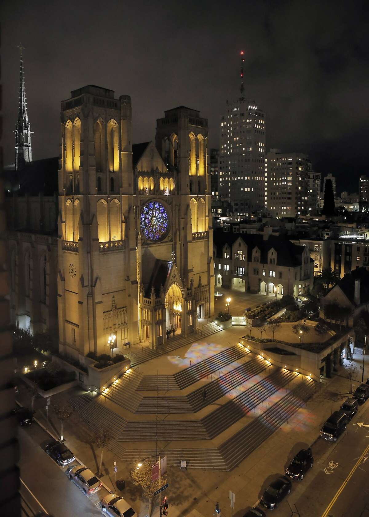Grace Cathedral's neighbors beam as rose window lights up