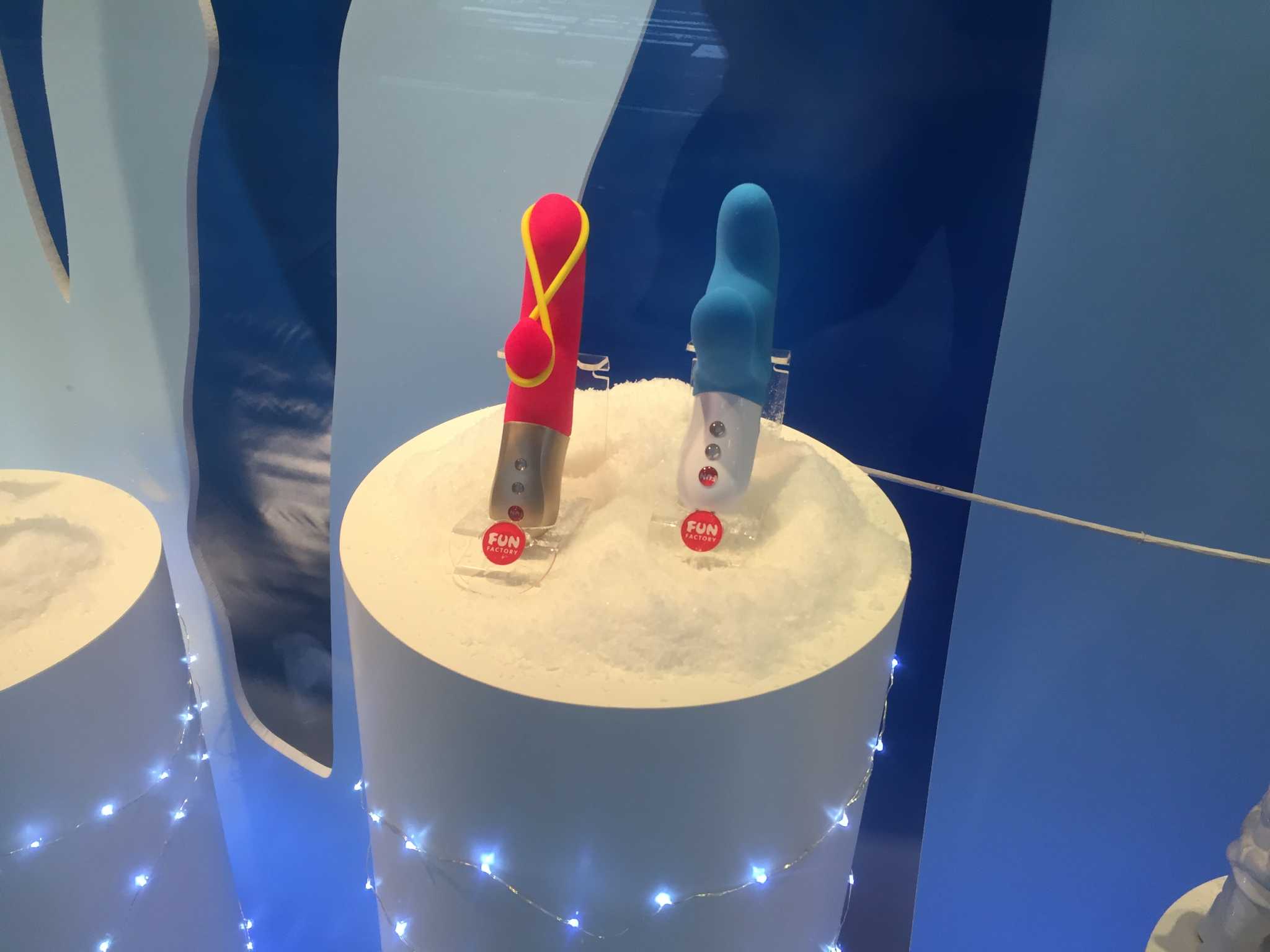 S.F. holiday window display presents festive sex toys S.F. holiday window display presents festive sex toys