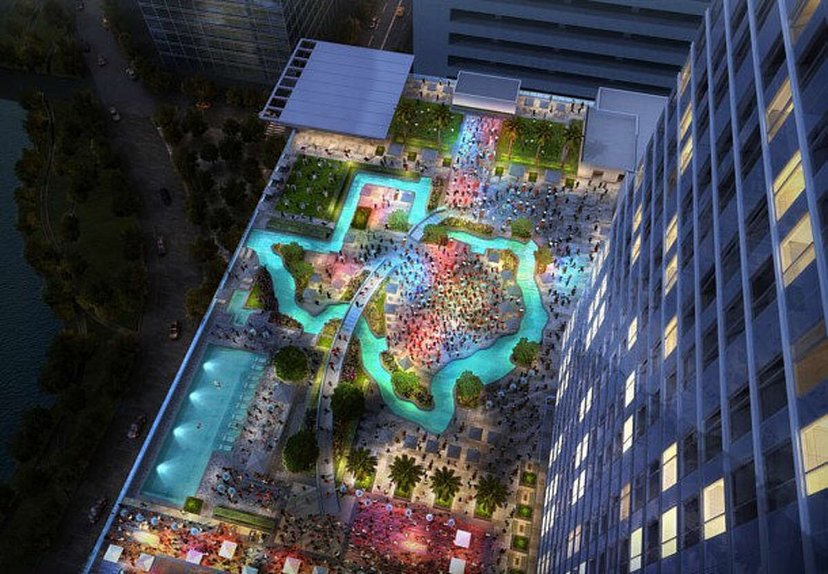 The Marriott Marquis Houston is scheduled to open in September 2016 in Downtown Houston. Features include 1,000 guest rooms, 100,000 squere feet of meeting space, a skybridge to the nearby George R. Brown Convention Center and a rooftop lazy river shaped like Texas overlooking Discovery Green Park.