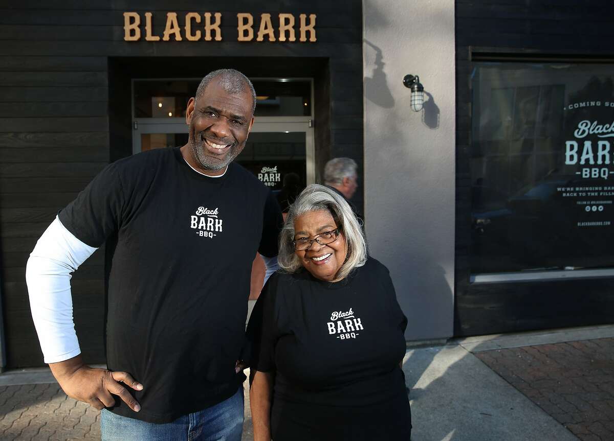 Chef David Lawrence with his barbecue guru Edith Cheadle show the front of the soon to open BBQ restaurant, Black Bark in San Francisco, California, on Tuesday, November 24, 2015.