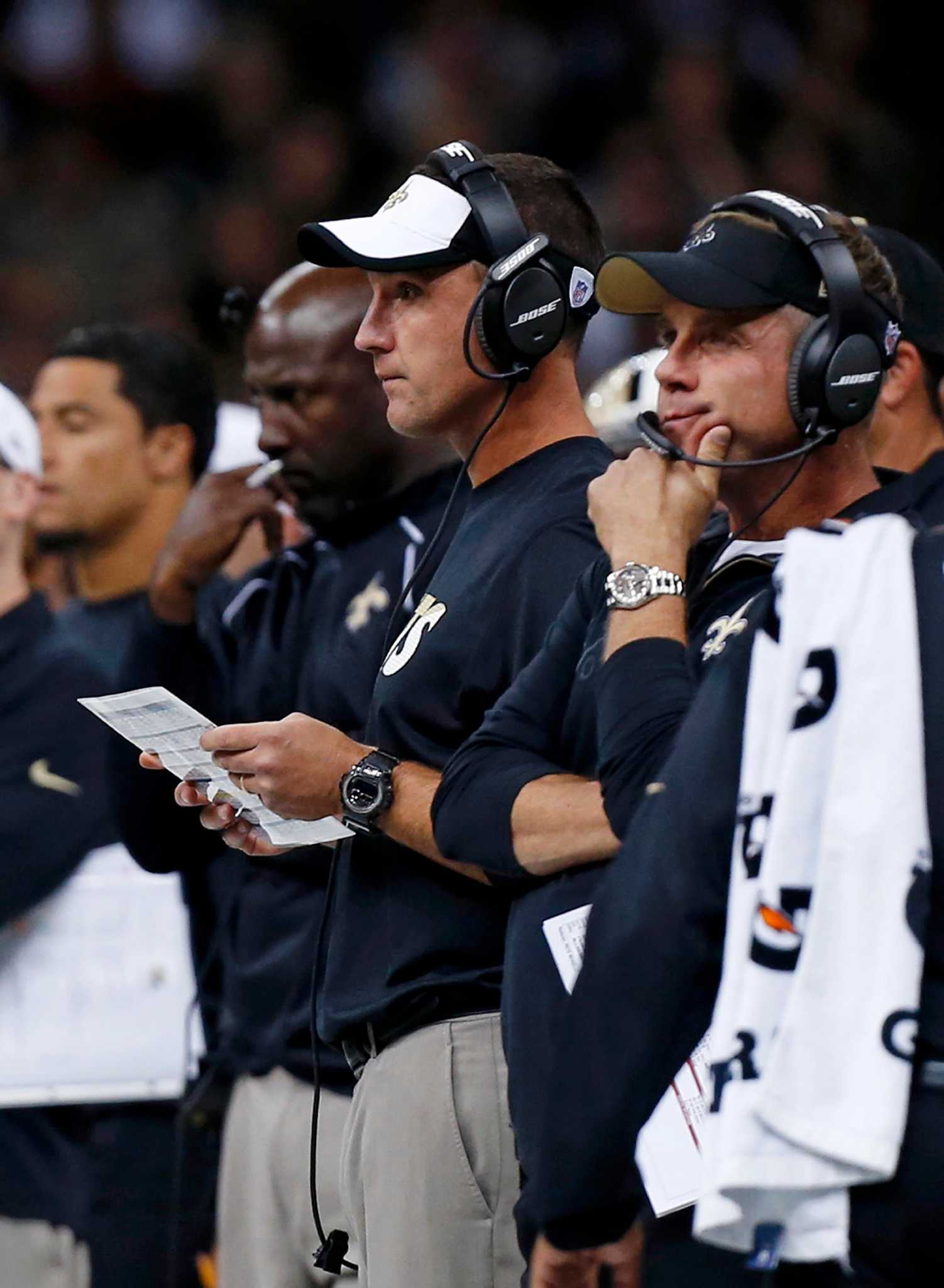 New Orleans Saints head coach Sean Payton watches as New Orleans