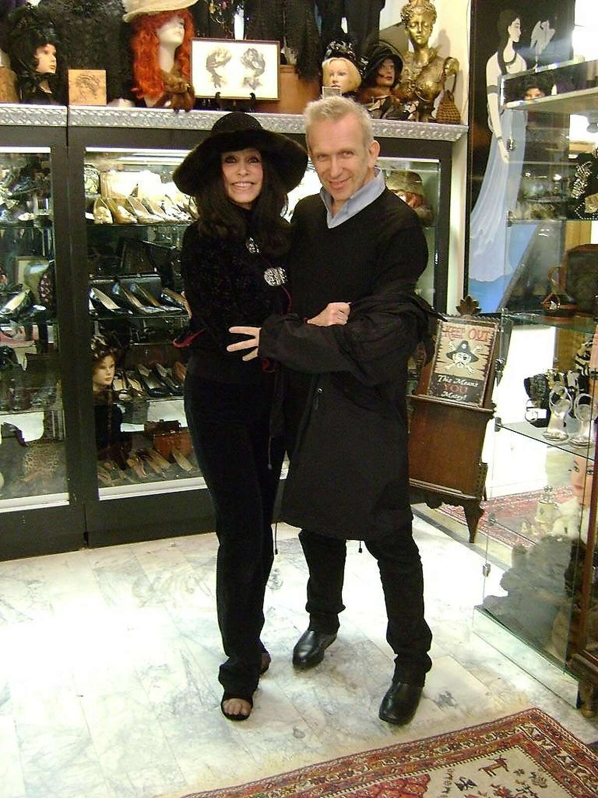 Decades of Fashion owner Cicely Hansen with fashion designer Jean Paul Gaultier at her store on Haight Street.