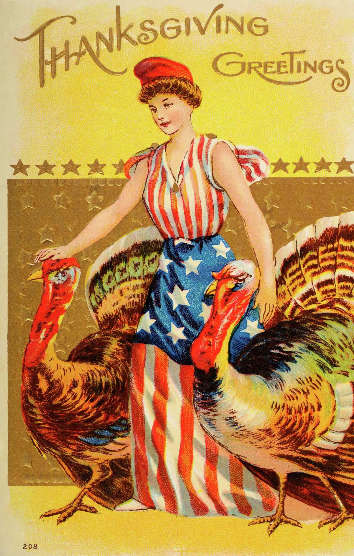 We suspect this Lady Liberty will not be liberating any turkeys today. (circa 1908)