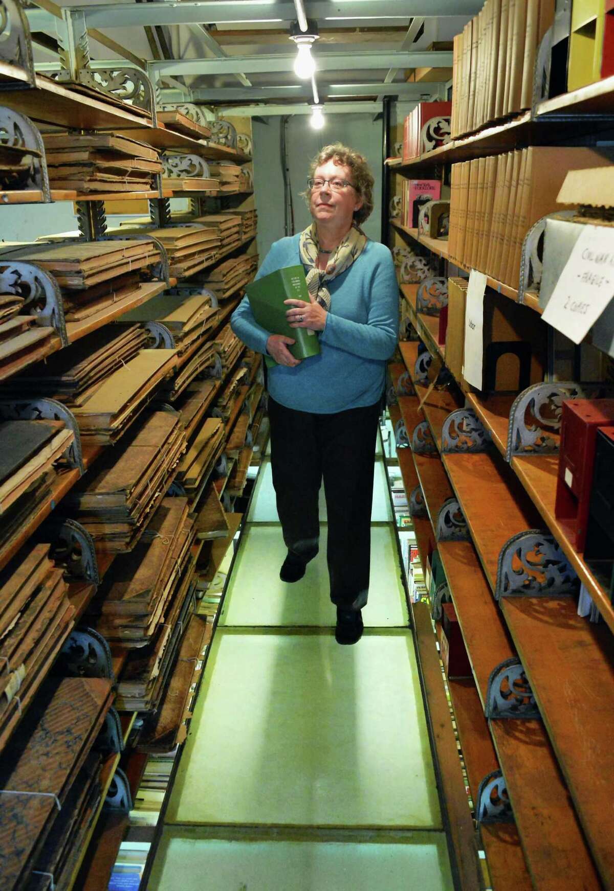 President of the Friends of the Troy Public Library Mary Muller in the library's third floor stacks Friday Nov. 13, 2015 in Troy, NY. (John Carl D'Annibale / Times Union)