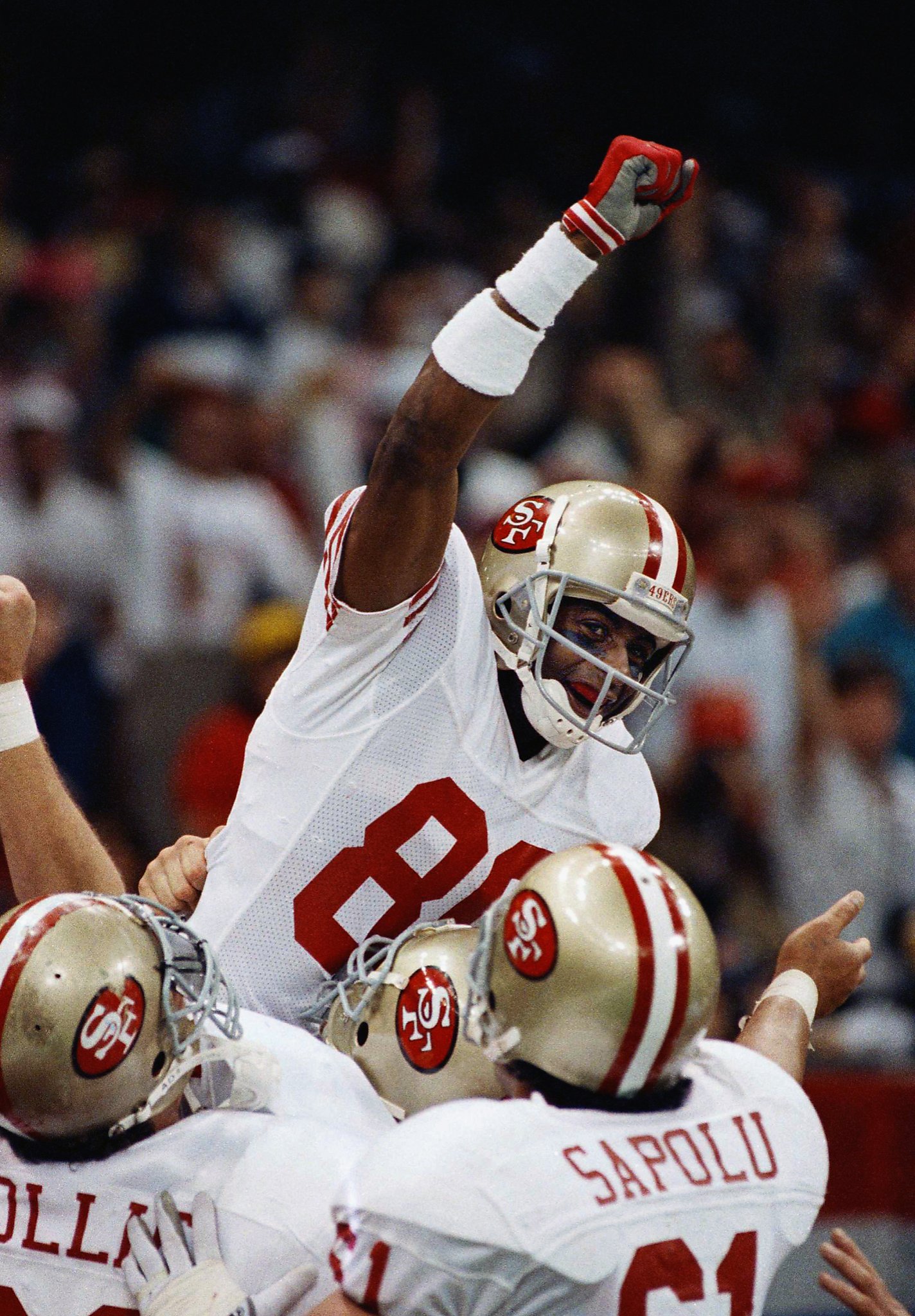 Super Bowl XXIII, San Francisco 49ers Jerry Rice in action, making