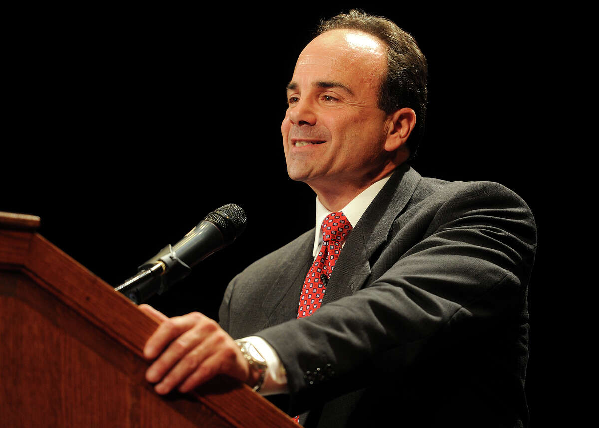 New and former Bridgeport Mayor Joseph Ganim delivers his speech during his swearing in ceremony at the Klein Memorial Auditorium in Bridgeport, Conn. on Tuesday, December 1, 2015. Ganim said that voters had given him a chance at redemption.