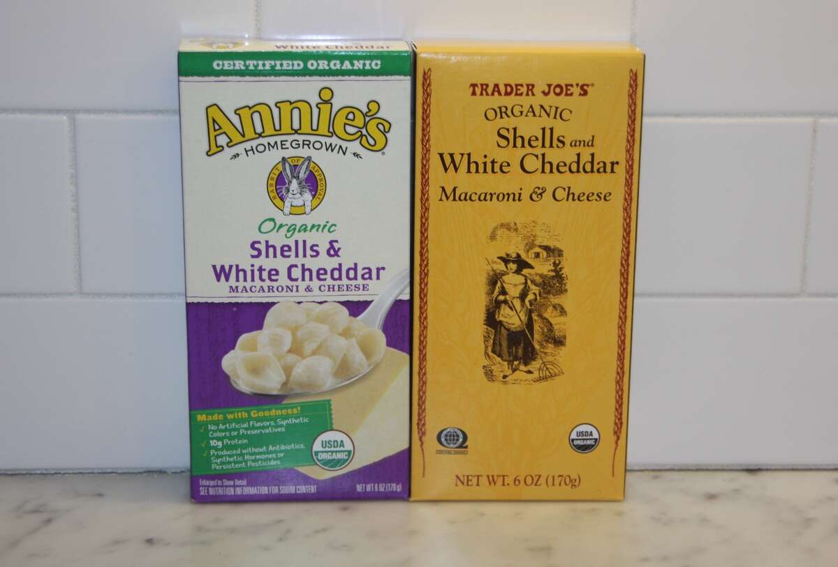 Organic Shells and White Cheddar: Annie's vs. Trader Joe's Ingredients: Basically the same except Annie's contains cream. Taste: Annie's seems a little creamier. Prices: $2.49 at Whole Foods, $1.29 at TJ's. The verdict: Annie's could very well be making TJ's mac and cheese with a slightly different recipe than its own product.
