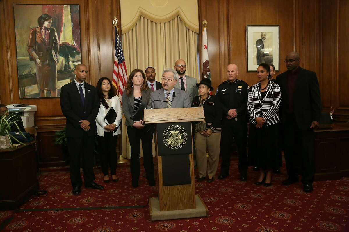 Mayor Ed Lee speaks during a news conference regarding the officer involved shooting of Mario Woods in the Bayview District last week in the Mayor's Office at City Hall on Monday, December 7, 2015 in San Francisco, Calif.