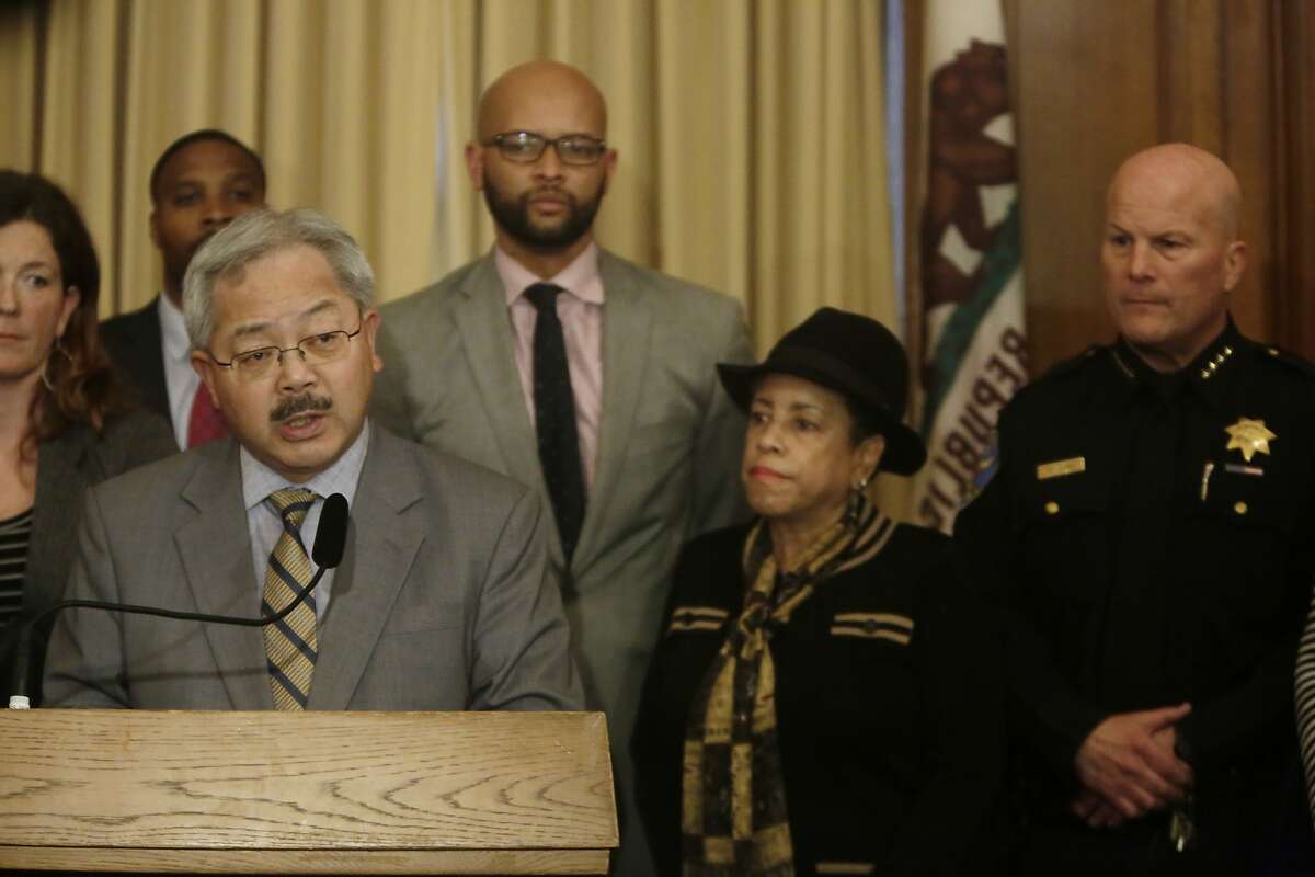 Mayor Ed Lee speaks at a news conference regarding the officer involved shooting of Mario Woods in the Bayview District last week in the Mayor's Office at City Hall on Monday, December 7, 2015 in San Francisco, Calif.