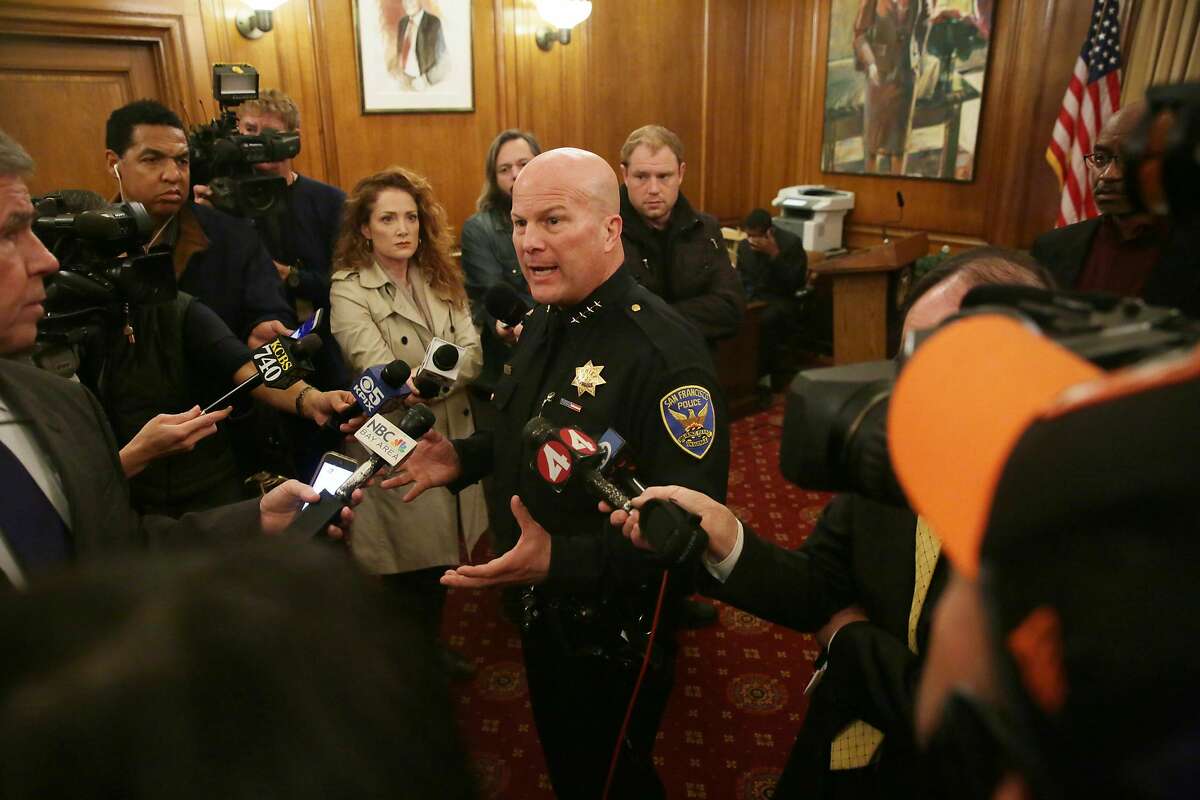 Police Chief Greg Suhr answers questions from the media after Mayor Ed Lee spoke at a news conference regarding the officer involved shooting of Mario Woods in the Bayview District last week in the Mayor's Office at City Hall on Monday, December 7, 2015 in San Francisco, Calif.