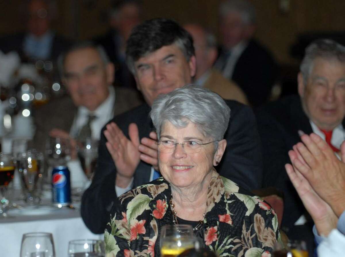 Nancy Kavanagh gets a round of applause during the Greenwich Old Timers Inaugural Coach's Lifetime Achievement Award honoring her husband, John Kavanagh, at the Greenwich Hyatt, March 31st, 2010.