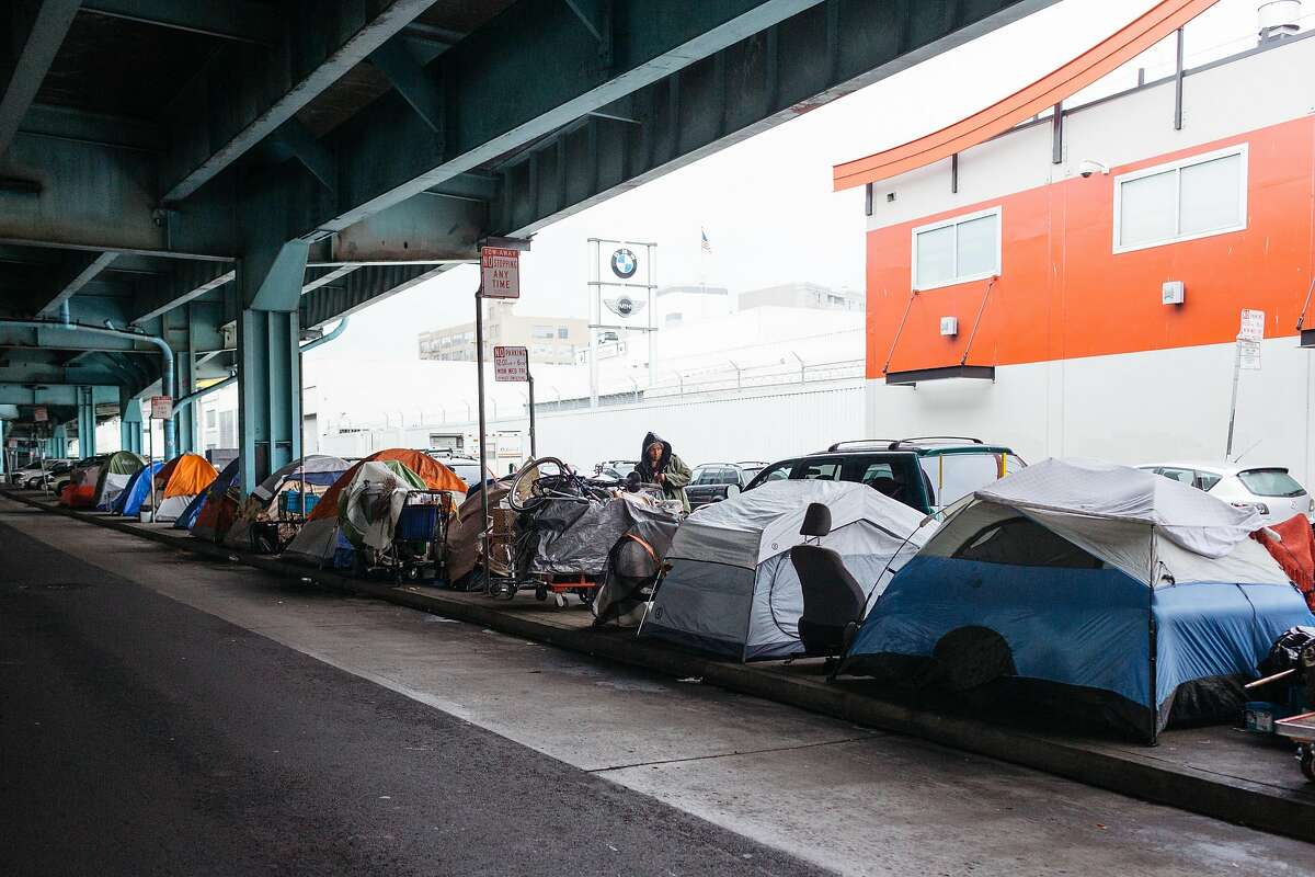 Tents set up under the 101 offramp at Division and Folsom Streets in San Francisco, Calif., Wednesday, December 9, 2015.