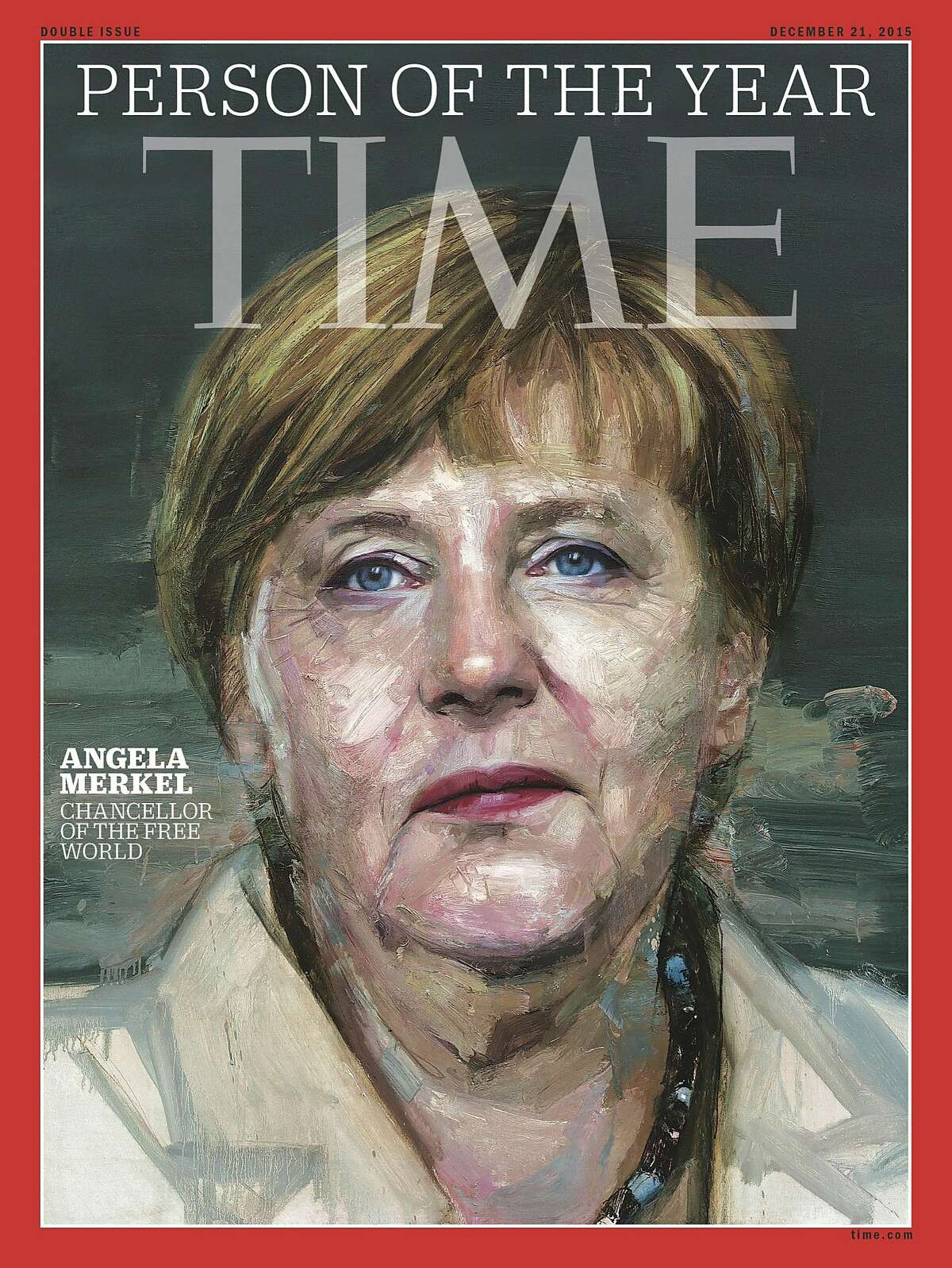 In this image provided by Time Magazine, Wednesday, Dec. 9, 2015, German Chancellor Angela Merkel is featured as Time's Person of the Year. The magazine praises her leadership on everything from Syrian refugees to the Greek debt crisis. (Time Magazine via AP)