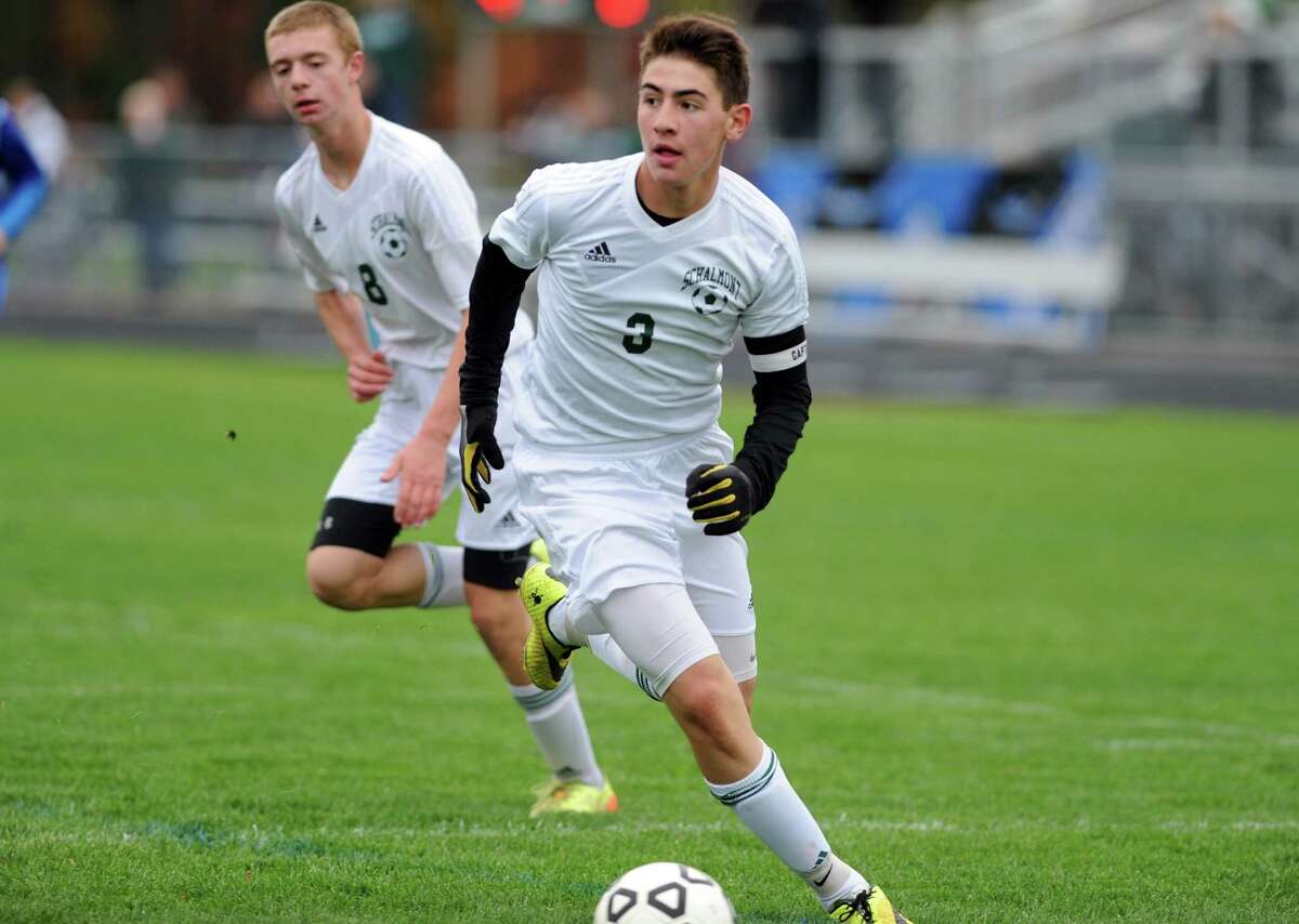 Schalmont's Chris Hamilton during their boy's high school soccer game against Hoosick Falls on Friday Oct. 24, 2014 in Rotterdam, N.Y. (Michael P. Farrell/Times Union)