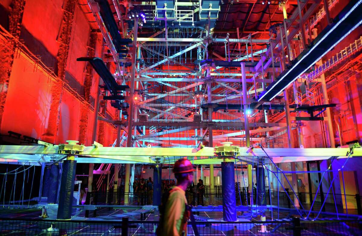 Zip lining above the furniture Jordan’s, owned by Warren Buffett