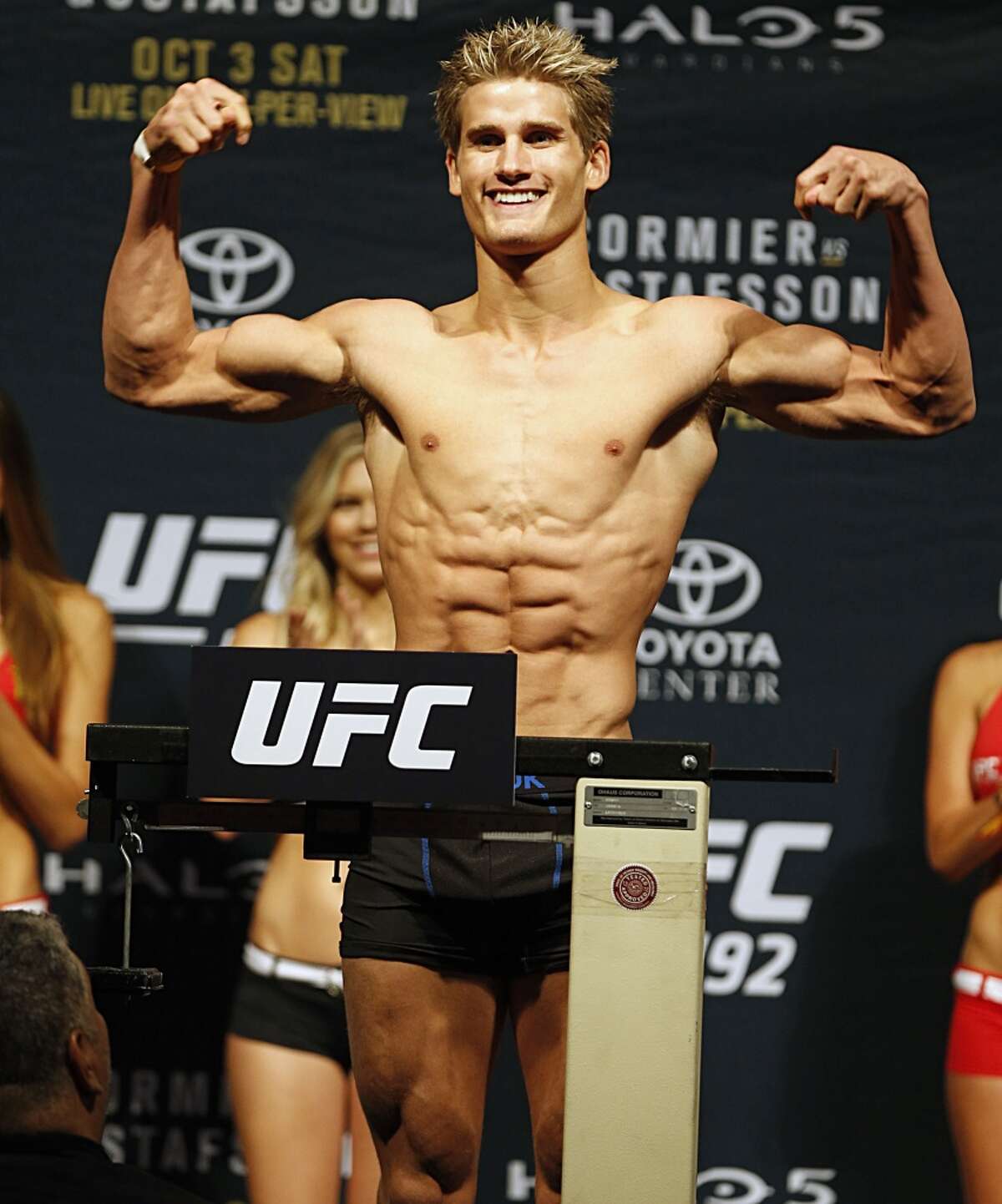 UFC fighter Sage Northcutt during the UFC 192 weigh-ins at the Toyota CenterFriday, Oct. 2, 2015, in Houston. ( James Nielsen / Houston Chronicle )