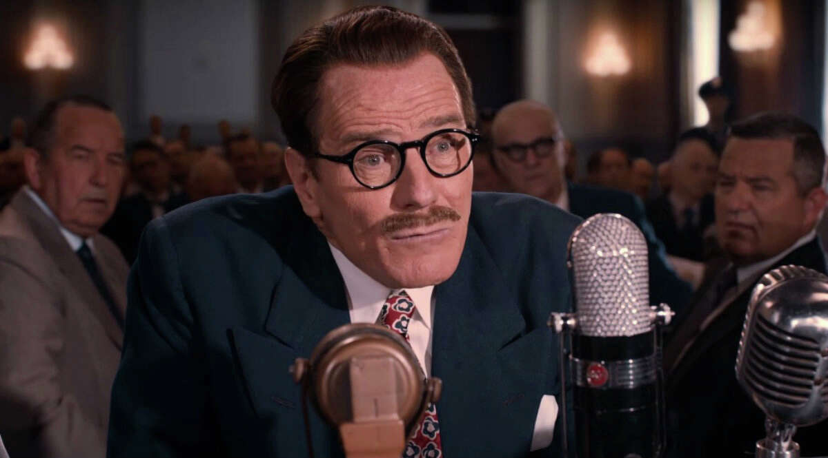 Dalton Trumbo, portrayed by Bryan Cranston in the movie "Trumbo," in a scene where he testifies before a congressional committee hunting for Communists and their sympathizers during the 1950s.