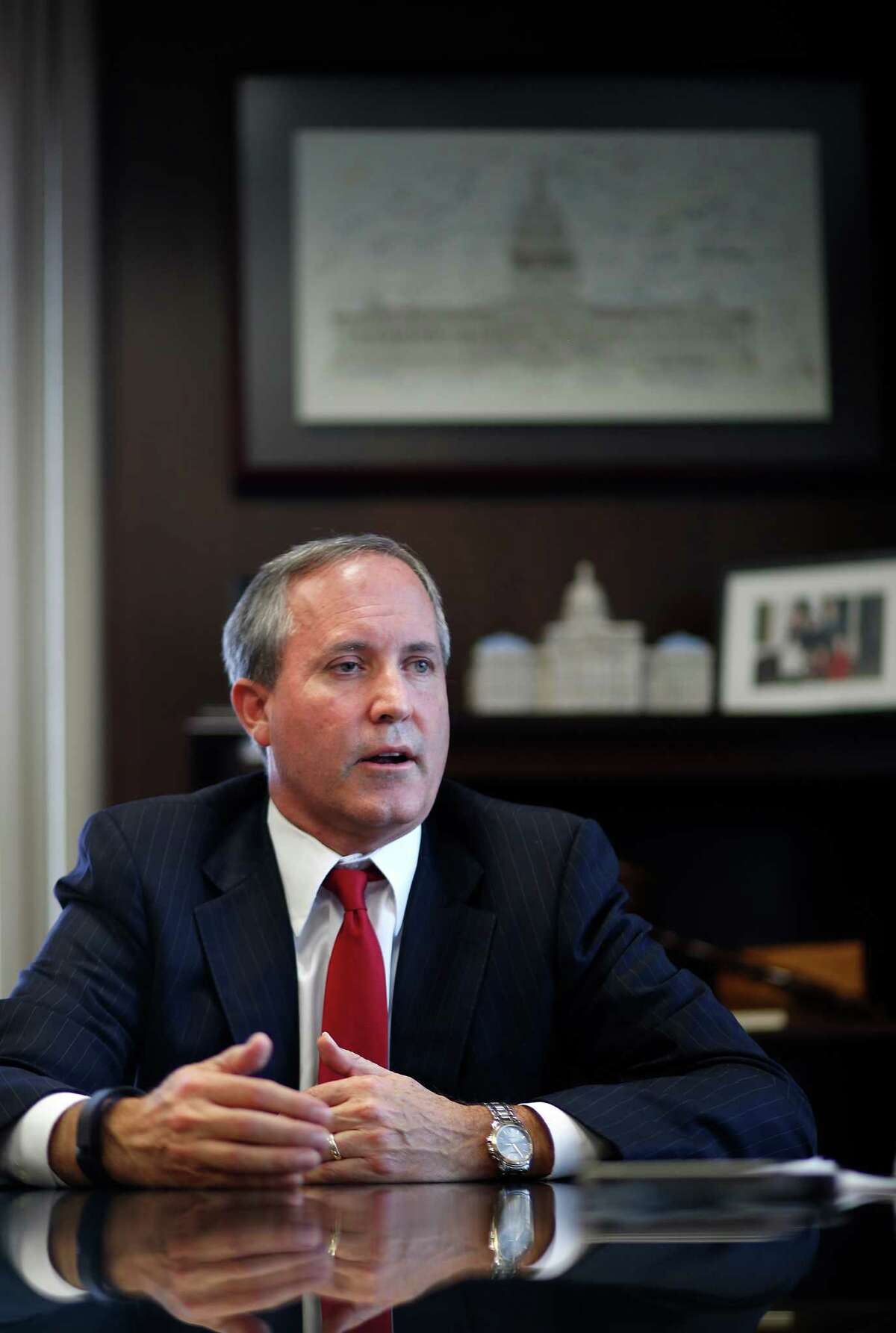 Texas Attorney General Ken Paxton is interviewed inside his Austin office, Wednesday, Oct. 7, 2015. ( Mark Mulligan / Houston Chronicle )