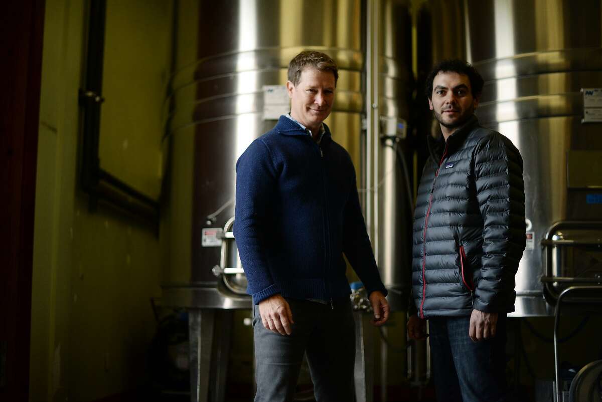 Lichen Estate owner and winemaker Douglas Stewart, left, with assistant winemaker Dan Rivin at their winery in Boonville, California. December 11, 2015.