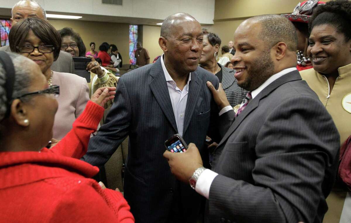 City of Houston mayor-elect Sylvester Turner said he hopes to continue working to eliminate discrimination during his term as mayor. is greeted by well-wishers after church service at The Church Without Walls, 5314 Bingle Rd., Sunday, Dec. 13, 2015, in Houston. ( Melissa Phillip / Houston Chronicle )
