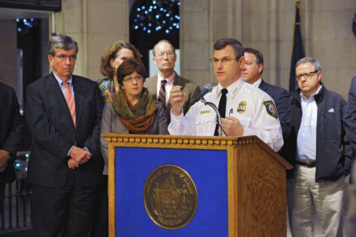 Albany Police Chief Brendan Cox announces major step to implement innovative "LEAD" program to address root causes of crime during a press conference at City Hall on Tuesday, Dec. 15, 2015 in Albany, N.Y. (Lori Van Buren / Times Union)
