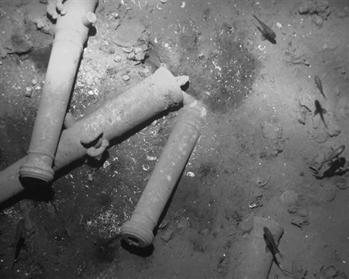 A photo taken by Colombia's Anthropology and History Institute (ICANH) and distributed by Colombia's Ministry of Culture, shows sunken remains from the Spanish Galleon San Jose, on the sea floor off Cartagena, Colombia.