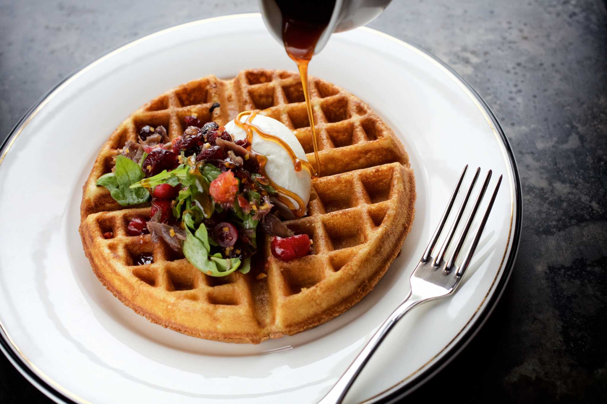 Recipe: Spiced Waffle with Duck Confit, Orange and Goat Cheese Mousse