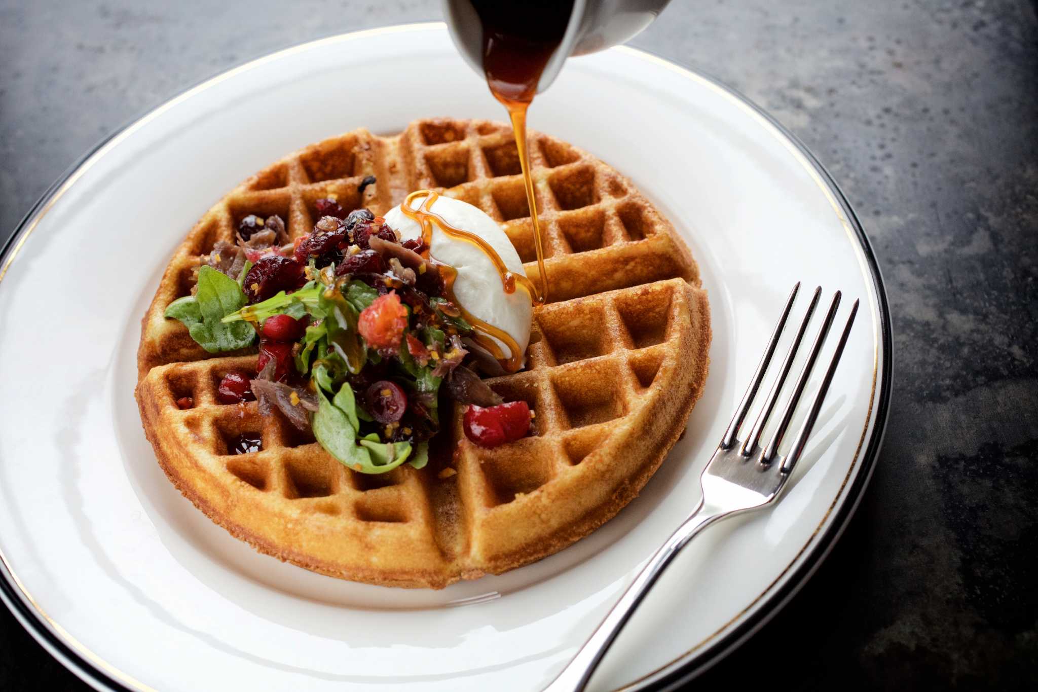 Recipe Spiced Waffle with Duck Confit, Orange and Goat Cheese Mousse
