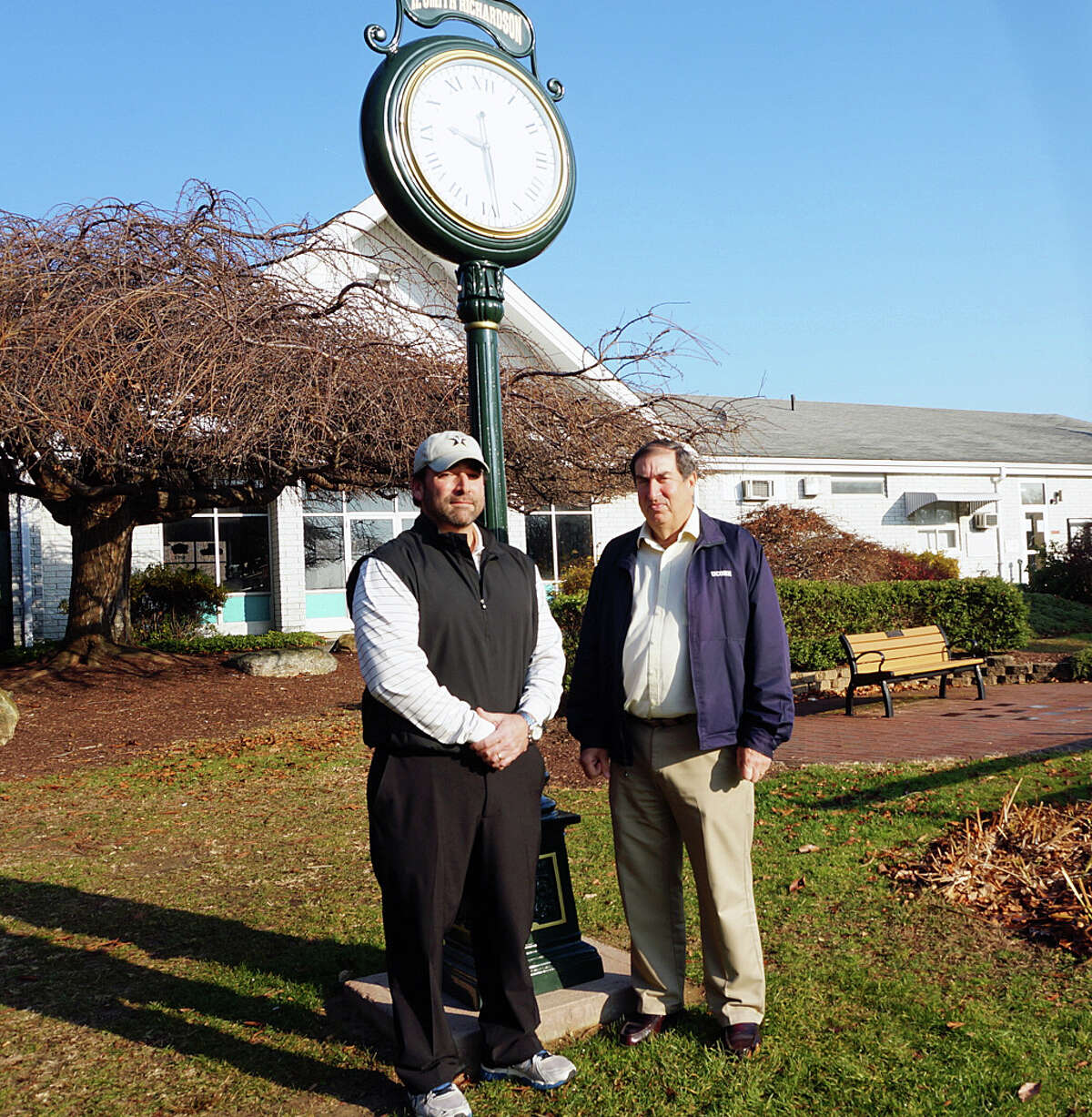 Jim Alexander, left, head golf pro at the H. Smith Richardson Golf Course, and Recreation Director Gerald Lombardo at the municipal course that was named the 2015 Course of the Year by the Connecticut State Golf Association.