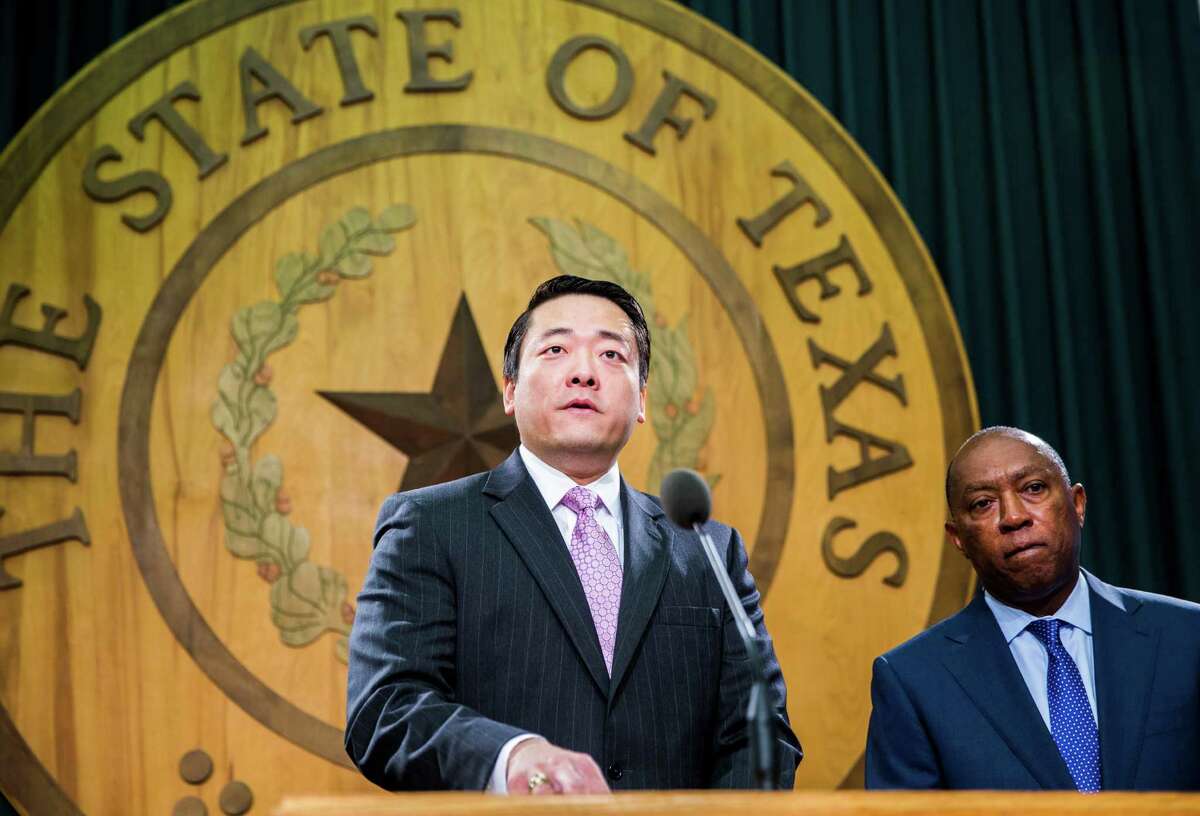 Rep. Gene Wu, D-Houston, leads a press conference about juvenile justice legislation during the final days of the 84th Texas legislature regular session on Sunday, May 31, 2015 at the Texas state capitol in Austin. At right is Rep. Sylvester Turner, D-Houston. (Ashley Landis/The Dallas Morning News)