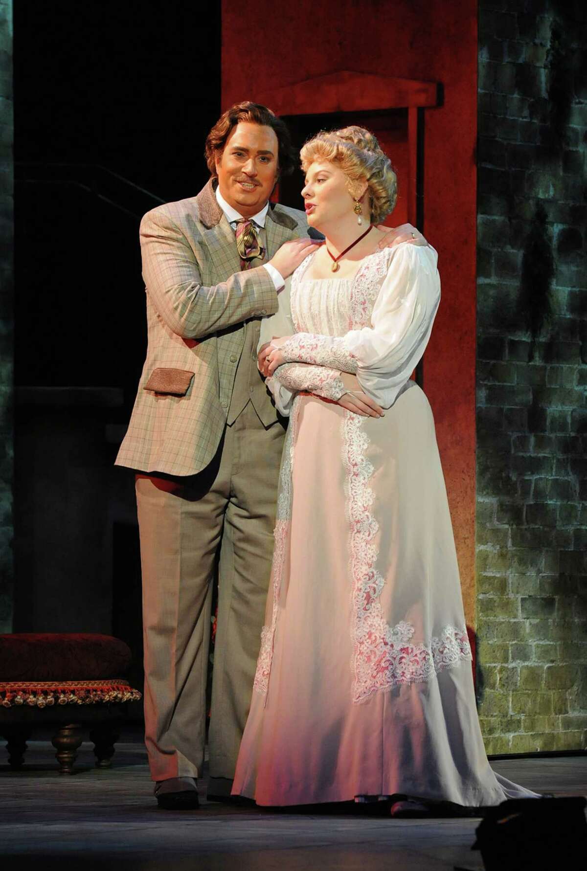 Matthew Hanscom (left) as Gino Carella and Isabella Ivy as Lilia Herriton in “Where Angels Fear to Tread” at Opera San Jose.