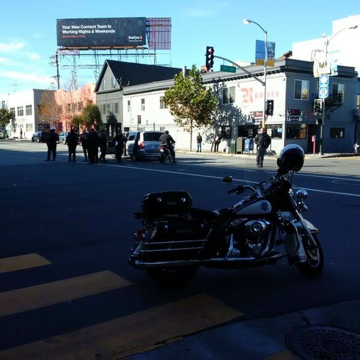 A San Francisco police motorcycle officer was struck and injured in a collision on Dec. 23, 2015 at Seventh and Harrison Streets.