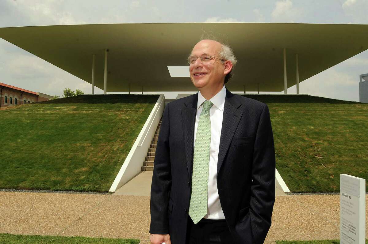 President David Leebron stands near the Turrell Skyspace on the Rice University Campus Thursday July 03, 2014. (Dave Rossman photo)