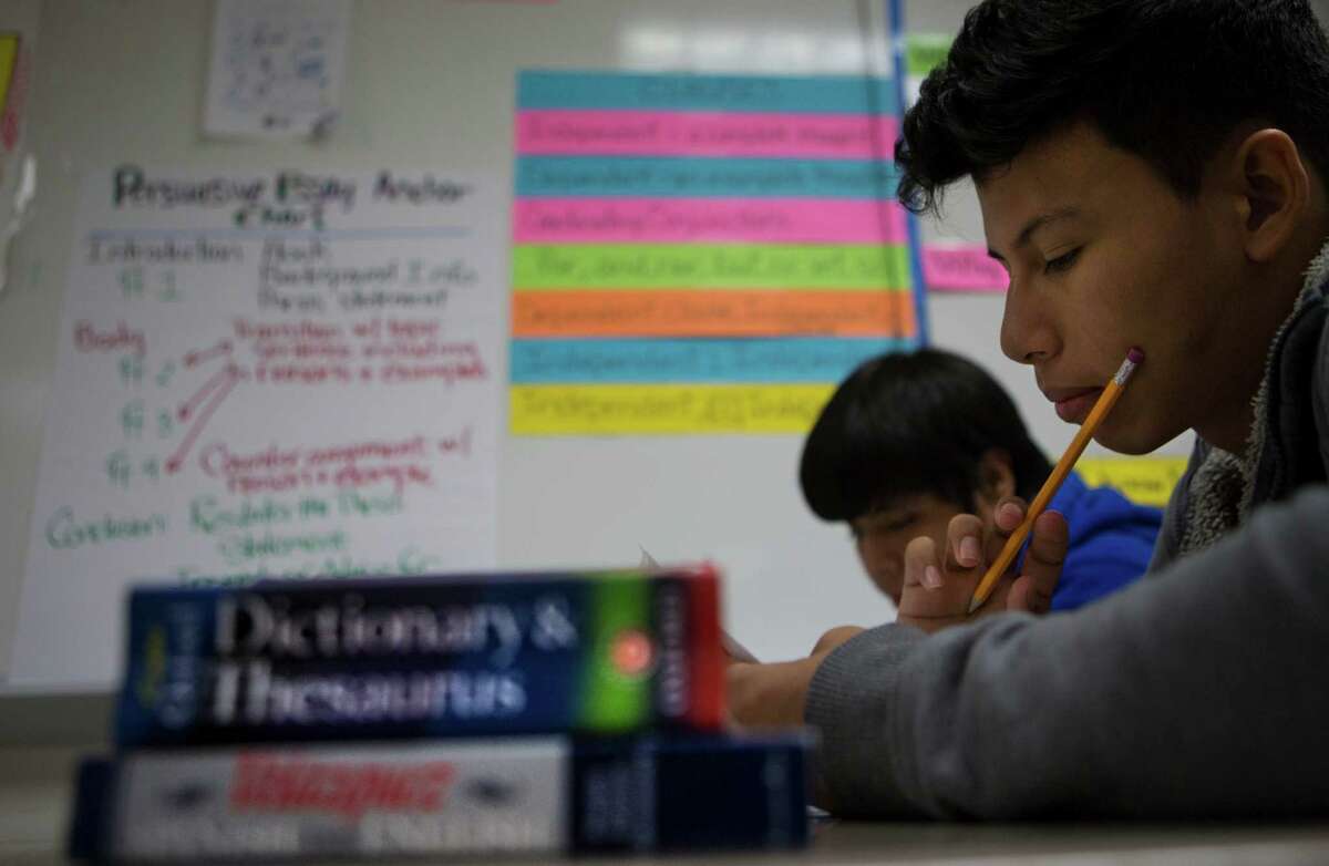 Antony Melendez, works on an assignment in his English as a Second Language class at Chavez High School.