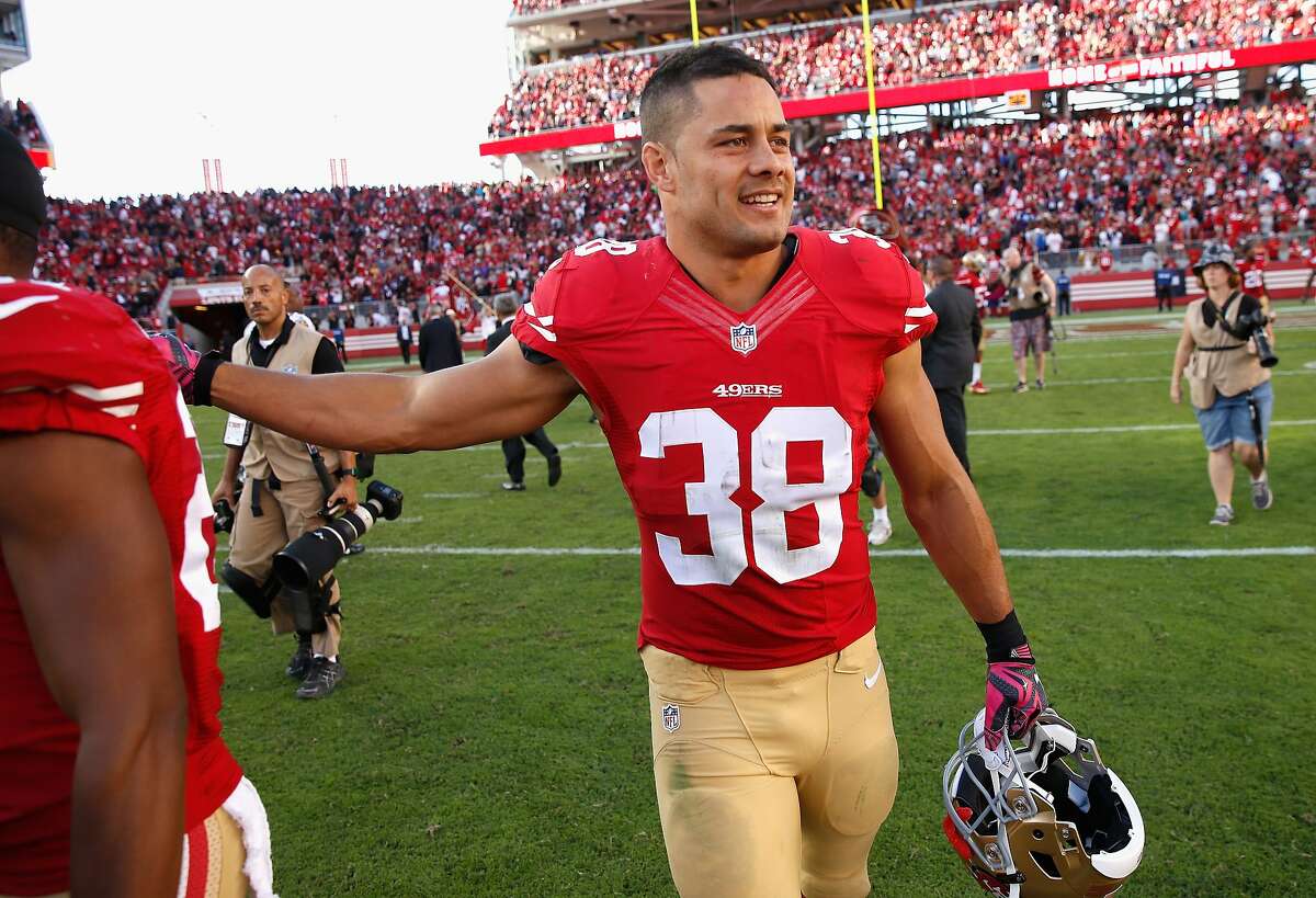 Jarryd Hayne #38 of the San Francisco 49ers walks off the field after the 49ers beat the Baltimore Ravens at Levi's Stadium on October 18, 2015 in Santa Clara, California. (Photo by Ezra Shaw/Getty Images)