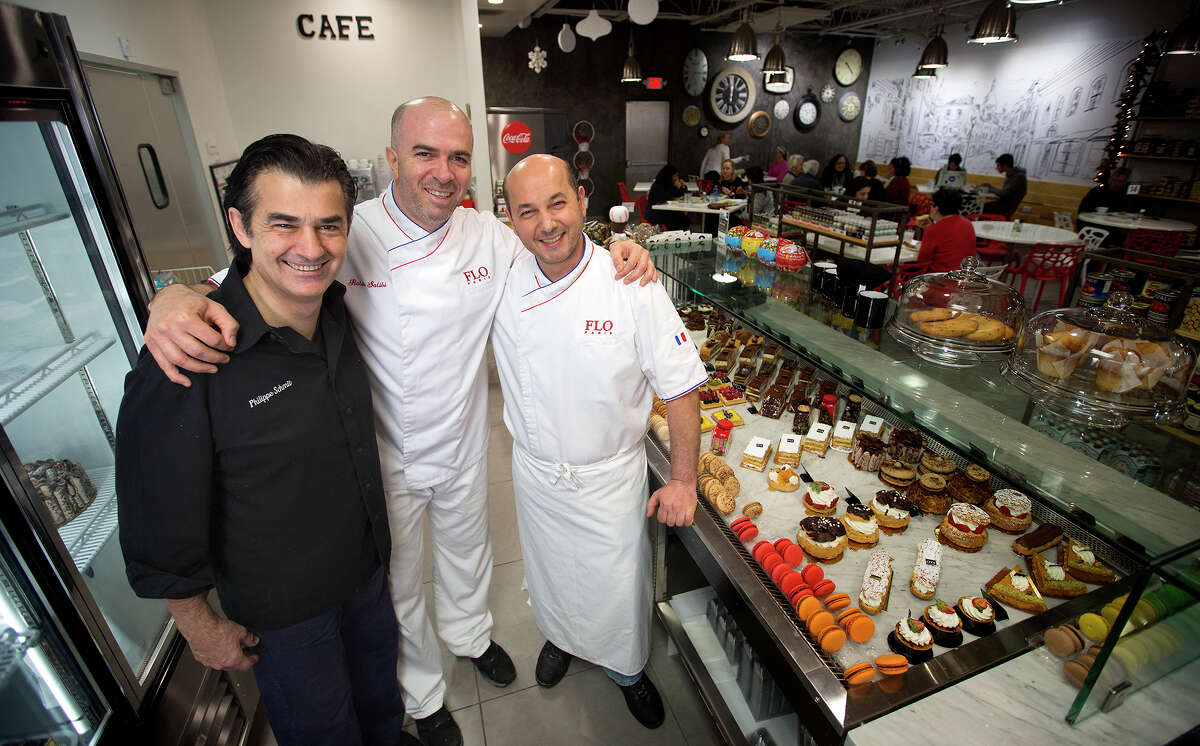 Savory chef Philippe Schmit; chef/owner Rabih Salibi; and pastry chef Dani Srour stand at Flo Paris, Monday, Dec. 28, 2015, in Houston.
