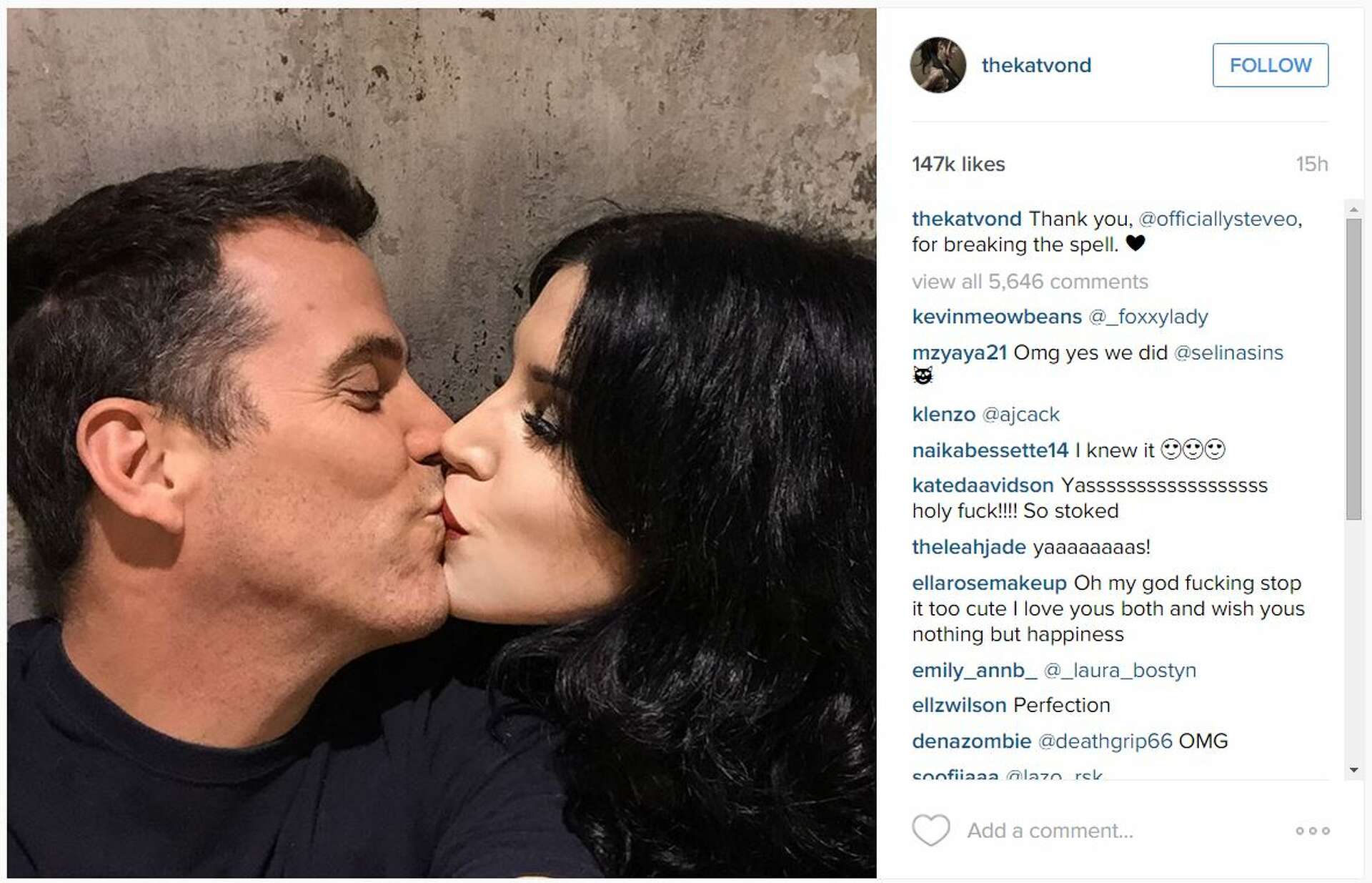 Steve-O, Kat Von D share adorable photos as they announce themselves as a  couple