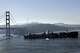 The CMA CGM Benjamin Franklin approaches the Golden Gate Bridge on Thursday, Dec. 31, 2015.