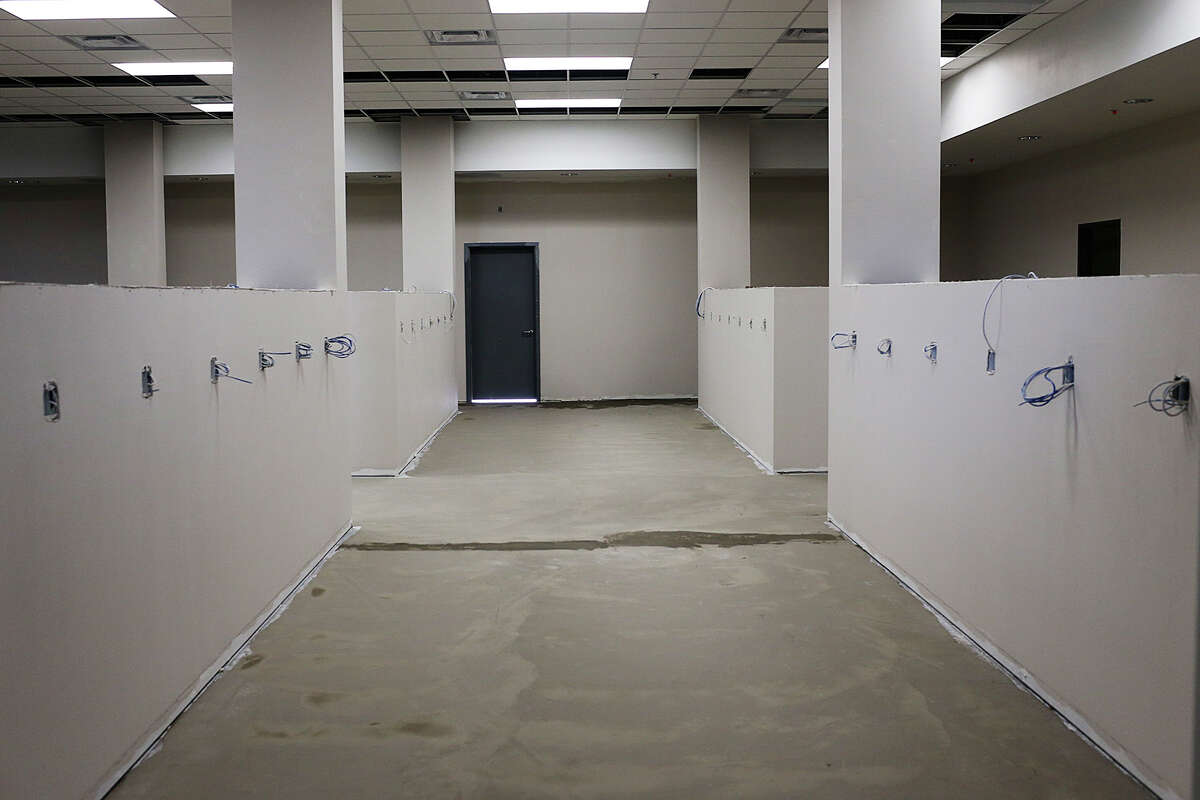 Work continues at the Bexar County Jail new video visitation and re-entry center, Thursday, Nov. 12, 2015. The center is located in the former Toudouze Market building, two blocks from the jail. The visitation center will have 60 stations with a capacity of 100 and is scheduled to open in December. The re-entry center will open in early 2016.