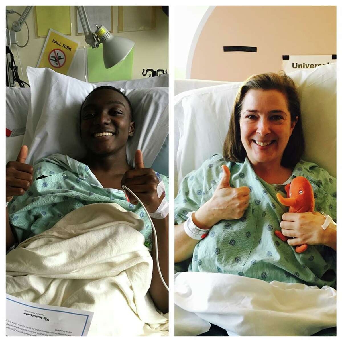 Kelvin Sanders III and Christine Buell seen after kidney surgery. 