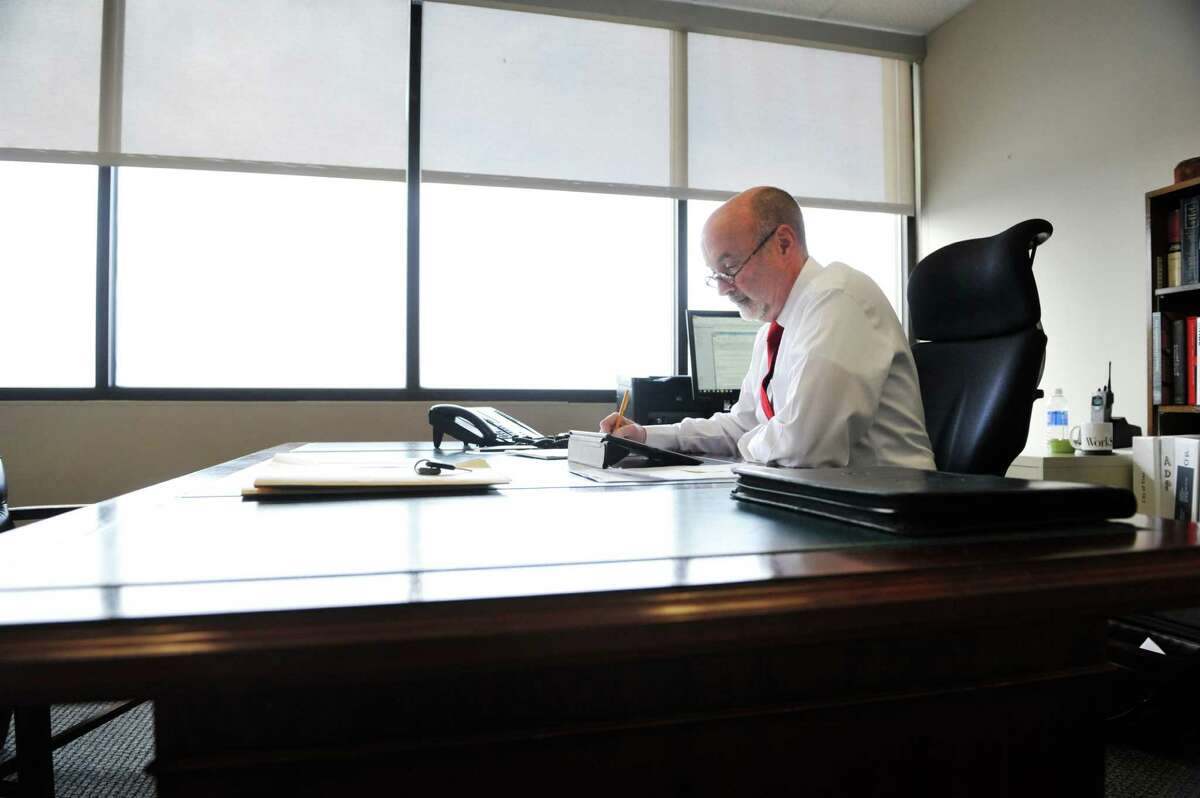 Troy Mayor Patrick Madden works in his mayoral offices on River Street Monday, Jan. 4, 2016, in Troy, N.Y. (Paul Buckowski / Times Union)
